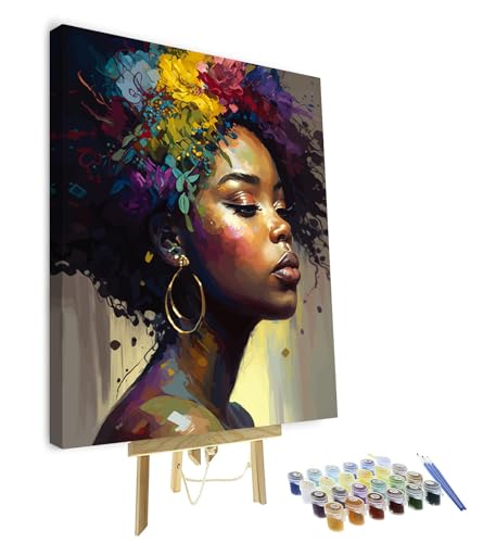 TISHIRON DIY Malen nach Zahlen African American Adult Paint by Numbers Kits auf Leinwand Black Girl Acrylmalerei mit Pinseln Malen nach Zahlen für Erwachsene Art Crafts 40 x 50 cm(Rahmen) von TISHIRON