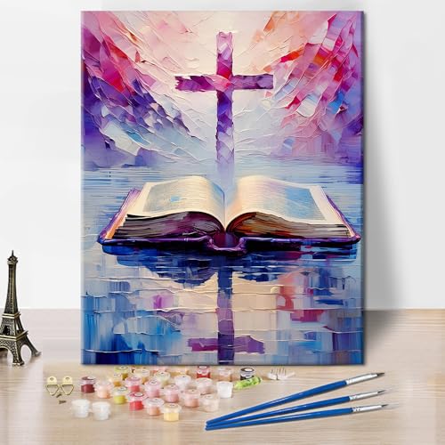 TISHIRON DIY Malen nach Zahlen Bausatz Erwachsene Kreuz, Acryl Malen nach Zahlen Bausatz Bibel, Christliche Malen nach Zahlen Leinwand für Zuhause Wand, Ölmalerei Malsätze 40 x 50 cm(rahmenlos) von TISHIRON