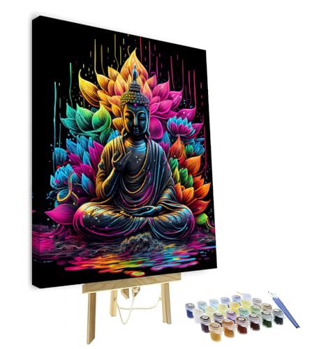 TISHIRON DIY Malen nach Zahlen Erwachsene Anfänger Buddha Erwachsene Malen nach Zahlen Kits Religion Acrylmalerei Lotus Yoga Zen Ölmalerei Kunsthandwerk für Zuhause 40 x 50 cm(Rahmen) von TISHIRON