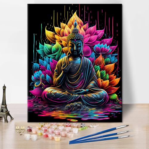 TISHIRON DIY Malen nach Zahlen Erwachsene Anfänger Buddha Erwachsene Malen nach Zahlen Kits Religion Acrylmalerei Lotus Yoga Zen Ölmalerei Kunsthandwerk für Zuhause 40 x 50 cm(rahmenlos) von TISHIRON