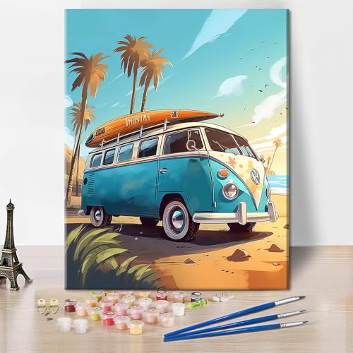 TISHIRON DIY Malen nach Zahlen Erwachsene Auto Vorgezeichnete Leinwand für die Malerei für Erwachsene Seaside Scenery Malen nach Zahlen Kits auf Leinwand Ölmalerei Kits 40 x 50 cm(rahmenlos) von TISHIRON