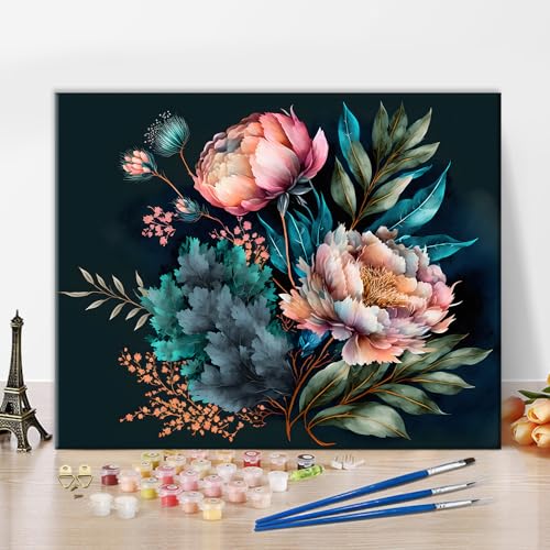 TISHIRON DIY Malen nach Zahlen Erwachsene Blühende Blumen Erwachsene Malen nach Zahlen Kits Vintage Blume Pflanze Ölmalerei Kits Botanik Kunsthandwerk für Zuhause 40 x 50 cm(rahmenlos) von TISHIRON