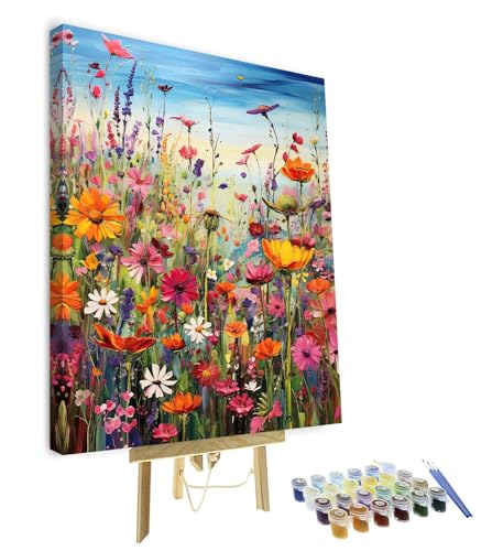 TISHIRON DIY Malen nach Zahlen Erwachsene Blumen, Erwachsene Malen nach Zahlen Kits Wildblume, Ölmalerei nach Zahlen mit Pinseln Blühende Pflanze, Kunsthandwerk 40 x 50 cm(Rahmen) von TISHIRON