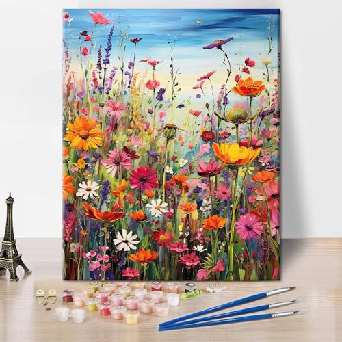 TISHIRON DIY Malen nach Zahlen Erwachsene Blumen, Erwachsene Malen nach Zahlen Kits Wildblume, Ölmalerei nach Zahlen mit Pinseln Blühende Pflanze, Kunsthandwerk 40 x 50 cm(rahmenlos) von TISHIRON