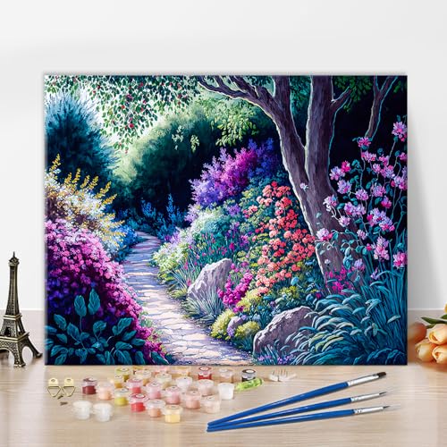 TISHIRON DIY Malen nach Zahlen Erwachsene Blumen Pfad Malen nach Zahlen Kits auf Leinwand mit Pinseln Garten Acrylmalerei Malerei Kunsthandwerk für Zuhause 40 x 50 cm(rahmenlos) von TISHIRON