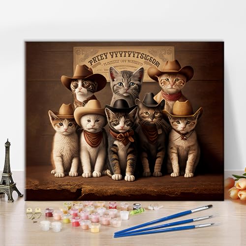 TISHIRON DIY Malen nach Zahlen Erwachsene Cowboy-Katze Erwachsene Malen nach Zahlen Kits auf Leinwand Kleine süße Katze Malen nach Zahlen Kunsthandwerk Geschenk für Wall Deco 40x50 cm(rahmenlos) von TISHIRON