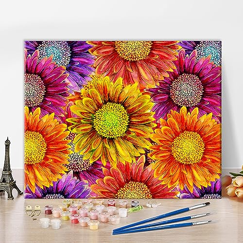 TISHIRON DIY Malen nach Zahlen Erwachsene Gerbera Blumen Erwachsene Malen nach Zahlen Kits auf Leinwand Abstrakte florale Ölmalerei nach Zahlen mit Pinseln Kunsthandwerk 40 x 50 cm(rahmenlos) von TISHIRON