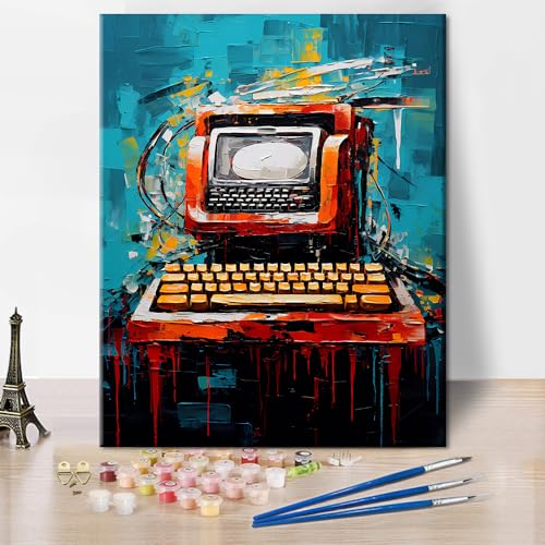 TISHIRON DIY Malen nach Zahlen Erwachsene Kinder Abstrakte Computer-Öl-Handmalerei mit Pinseln Retro-Schreibmaschine Malen nach Zahlen Kits Kunsthandwerk für Home Wall 16 "x20(rahmenlos) von TISHIRON