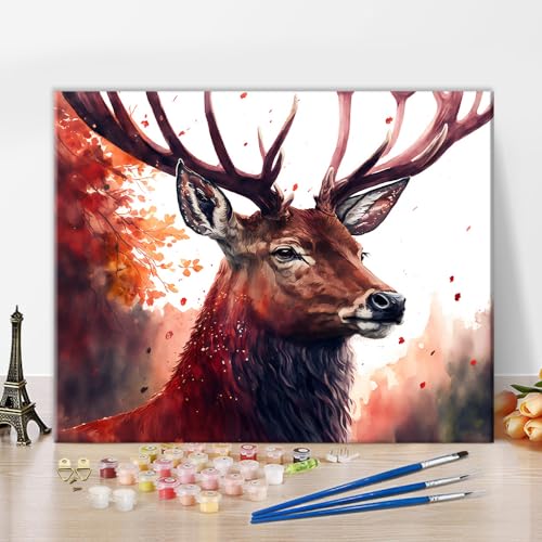 TISHIRON DIY Malen nach Zahlen Erwachsene Tiere Öl Handmalerei mit Pinseln Hirsch und Wald Malen nach Zahlen Kits auf Leinwand Kunsthandwerk für Zuhause 16 "x20(Frameless) von TISHIRON