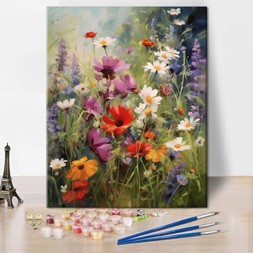 TISHIRON DIY Malen nach Zahlen Erwachsene Wildblumen auf einer Wiese Erwachsene Malen nach Zahlen Kits Malen nach Zahlen Kunsthandwerk Geschenk für Home Wall Deco 40x50 cm(Rahmenlos) von TISHIRON