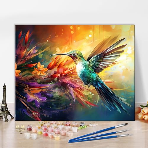 TISHIRON DIY Malen nach Zahlen Kolibri im Flug Malen nach Zahlen für Erwachsene mit Pinseln Farbe Tier Acrylmalerei nach Zahlen Kits auf Leinwand Kunsthandwerk 40x50 cm(Rahmenlos) von TISHIRON