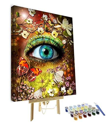 TISHIRON DIY Malen nach Zahlen für Erwachsene, Farbe Auge Farbe nach Zahlen, Blumen und Schmetterling Farbe nach Zahlen Kits auf Leinwand mit Pinsel und Acryl-Pigment, 16X20 Inch mit Rahmen von TISHIRON