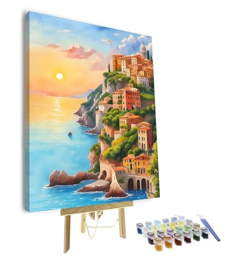 TISHIRON DIY Malen nach Zahlen für Erwachsene Anfänger Meer Landschaft Leinwand Ölmalerei Kit für Erwachsene Acryl einfach Malen nach Zahlen für Geschenk (Gerahmt, 40x50cm von TISHIRON