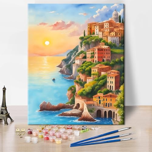 TISHIRON DIY Malen nach Zahlen für Erwachsene Anfänger Meer Landschaft Leinwand Ölmalerei Kit für Erwachsene Acryl einfach Malen nach Zahlen für Geschenk (Rahmenlos, 40x50cm von TISHIRON