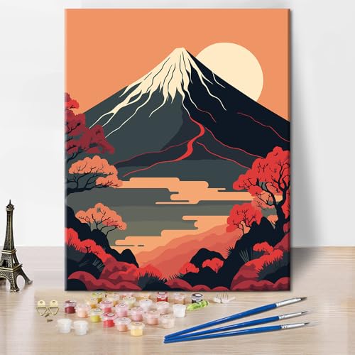 TISHIRON DIY Malen nach Zahlen für Erwachsene Berglandschaft Erwachsene Malen nach Zahlen Kits auf Leinwand Mount Fuji Japan Malen nach Zahlen Kit für Erwachsene Blumen Kunsthandwerk 16x20 Zoll von TISHIRON