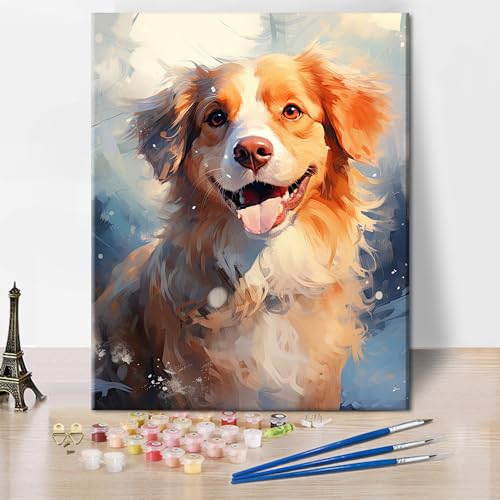 TISHIRON DIY Malen nach Zahlen für Erwachsene Hund Erwachsenen Malen nach Zahlen Sets Hund im Winter Kunst Ölhandmalerei Malsets Tier Kunsthandwerk für Zuhause 16x20 Zoll von TISHIRON