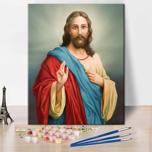 TISHIRON DIY Malen nach Zahlen für Erwachsene Jesus Christus Erwachsene Malen nach Zahlen Kits auf Leinwand Jesus Malen nach Zahlen Kit für Erwachsene Religion Kunsthandwerk 16x20 Zoll von TISHIRON