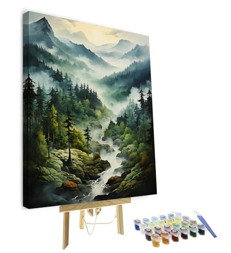 TISHIRON DIY Rahmen Malen nach Zahlen Erwachsene Waldlandschaft, Malen nach Zahlen Bausatz Berg, Acrylmalerei Bausätze für Erwachsene Bäume, Ölmalerei für Erwachsene Kunsthandwerk 40 x 50 cm von TISHIRON