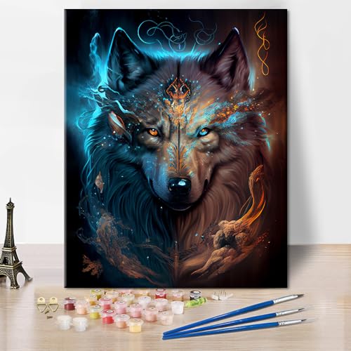 TISHIRON Digital Wolf Öl Gemälde Erwachsene Tiere Porträts Ölgemälde DIY Digital Ölgemälde Ölgemälde Leinwand Kunsthandwerk Acryl Pigmente Kinder Hausdekoration Zeichnungen Geschenke 16"x20" von TISHIRON