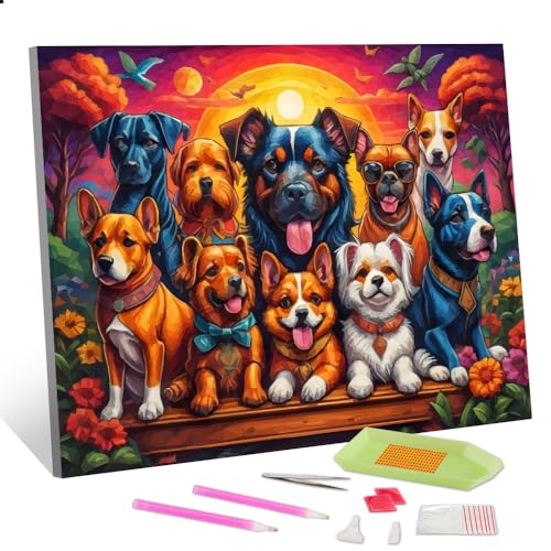 TISHIRON Dog 5D Diamond Painting Kits Village Round Full Drill DIY Paint with Diamonds Art Animal Crystal Rhinestone Cross Stitch for Home Office Wall Crafts Decorations 12×16Inch von TISHIRON