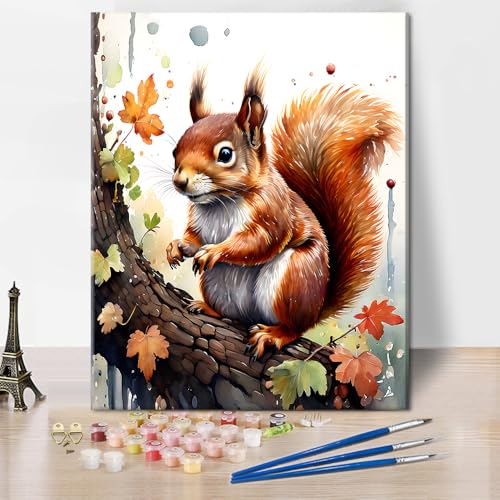 TISHIRON Eichhörnchen Malen Nach Zahlen für Erwachsene, Süße Tiere Erwachsene DIY Schmetterling Nach Zahl Tier Arts Craft nach Zahlen Kits Nordic Modern Home Wall Decor Rahmenlos 40 x 50 cm von TISHIRON