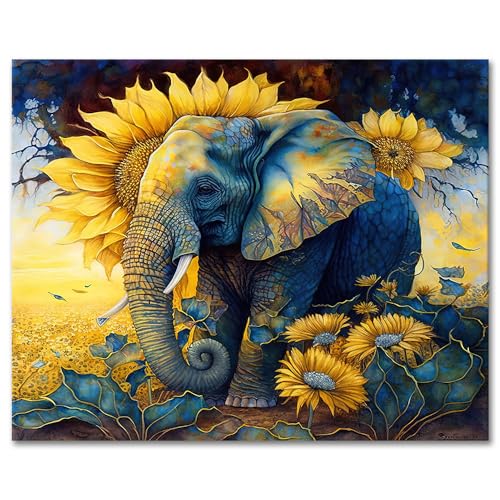 TISHIRON Elefant Malen nach Zahlen Erwachsene, Sonnenblumen Malen nach Zahlen, Malen nach Zahlen de Pinsel und Acrylfarbe, 16X20 Inch Elefant Flammen Malen nach Zahlen Erwachsene Familie Freunde von TISHIRON