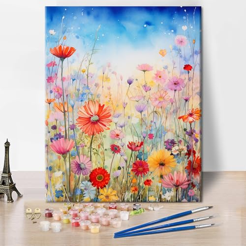 TISHIRON Erwachsene DIY Malen nach Zahlen Aquarellmalerei Erwachsene Anfänger Malen nach Zahlen Blumenkunst DIY Leinwandkunst Kinder Malen nach Zahlen für Blumenfoto Wohnzimmer 16x20 Zoll von TISHIRON