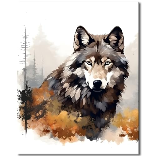 TISHIRON Erwachsene DIY Malen nach Zahlen Wolf Erwachsene Anfänger Malen nach Zahlen Waldkunst DIY Leinwandkunst Kinder Malen nach Zahlen für Tierfoto Wohnzimmer Leinwandkunst 16x20 Zoll von TISHIRON