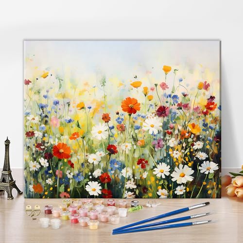 TISHIRON Erwachsene Malen nach Zahlen Wildblumen DIY Malen nach Zahlen für Erwachsene Blühende Blume Acryl Malen nach Zahlen Kits auf Leinwand Natur Blüte Ölgemälde 40 x 50 cm(rahmenlos) von TISHIRON