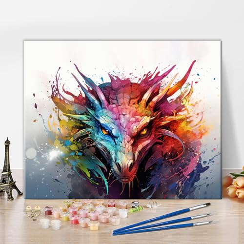 TISHIRON Erwachsene digitale Malerei Drachen, DIY Propylen-Digital-Gemälde-Set Leinwand Porträt von Tieren, Digital-Gemälde-Set Fantasy-Kunst, Propylen-Gemälde Kunsthandwerk 16" x20 (ohne Rahmen) von TISHIRON