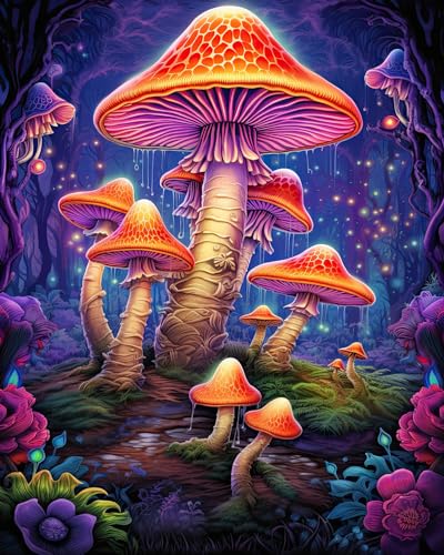 TISHIRON Fantastic Pilz-Wald Malen nach Zahlen Kits Erwachsene DIY Ölmalerei Malsets Malen nach Zahlen auf Leinwand Acryl Pigment Kunsthandwerk 16x20inch (Ohne Rahmen) von TISHIRON