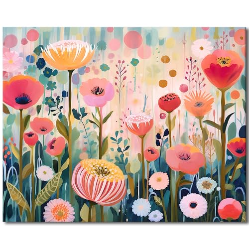 TISHIRON Farbe nach Zahl Blumen,Farbe nach Zahlen Kit für Erwachsene Anfänger,DIY Acrylfarbe nach Zahlen Kits auf Leinwand Blumenzeichnung Bunte Gemälde Kunstwerk Home Wall Decor Rahmenlos 16"x20" von TISHIRON