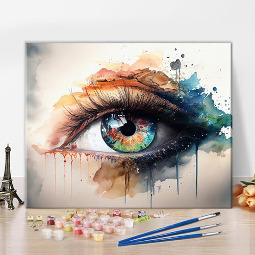 TISHIRON Farbe nach Zahlen Buntes Auge, DIY Augenfarbe nach Zahlen Kits für Erwachsene, Abstrakte Farbe nach Zahlen Kit für Erwachsene, 16x20 Zoll Farbe nach Zahlen Kits mit Pinseln und Acrylpigment von TISHIRON