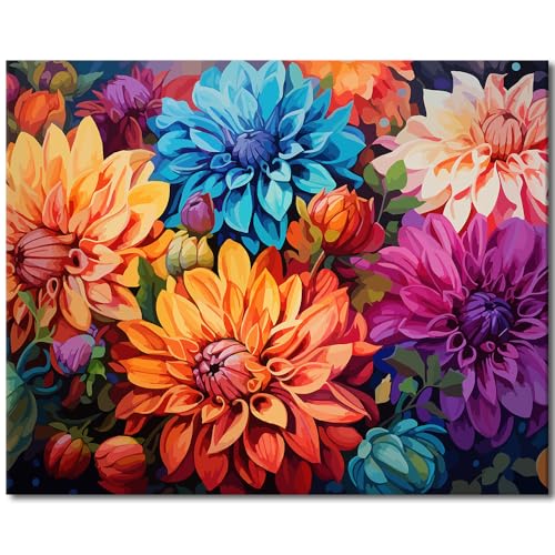 TISHIRON Farbe nach Zahlen Erwachsene Anfänger, DIY Acryl mit Pinseln und Pigment für Geburtstag Jubiläum oder jedes Festival Home Wand Dekor (blühende Farbe Blumen-16x20 Zoll) ohne Rahmen von TISHIRON