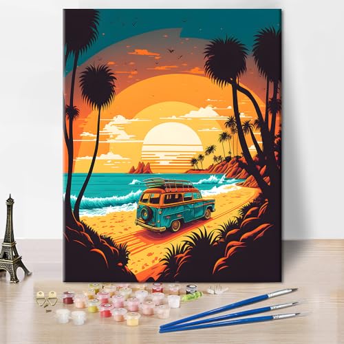 TISHIRON Farbe nach Zahlen Erwachsene Anfänger Kinder Alter 8-12.DIY Acryl Malerei Kit Wald Sonnenuntergang Landschaft Malerei nach Zahlen Anfänger Home Wand Dekor Geschenk 16x20 Zoll ohne Rahmen von TISHIRON