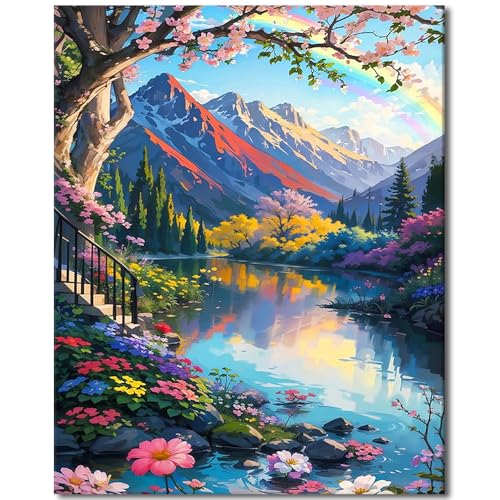 TISHIRON Farbe nach Zahlen Kit für Erwachsene, Landschaft Acrylfarbe nach Zahlen für Anfänger, Berge einfache Leinwand Malerei nach Zahlen Kit, große Geschenk Dekor 16"x20" ohne Rahmen von TISHIRON