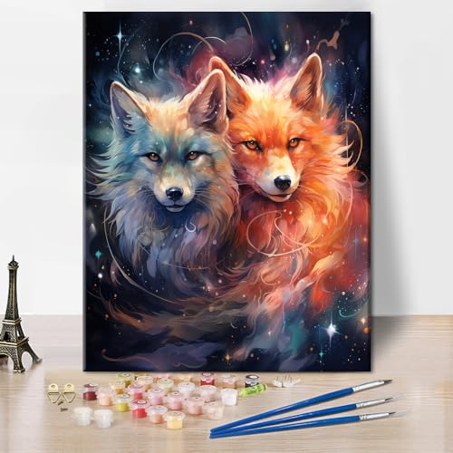 TISHIRON Fuchs Malen nach Zahlen Erwachsene-Tier Malen nach Zahlen auf Leinwand ohne Rahmen, DIY einfache Acrylmalerei nach Zahlen mit Pinsel und Acrylpigment Zuhause Wanddekoration 16x20inch von TISHIRON