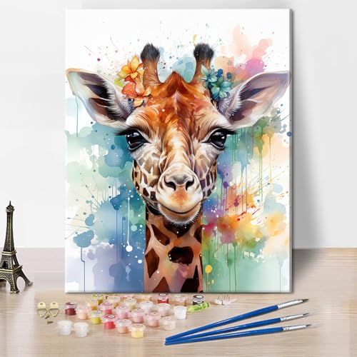 TISHIRON Giraffe Malen nach Zahlen Erwachsene, DIY Malen nach Zahlen Bausatz für Erwachsene Tiere, Malen nach Zahlen Blumen Acrylmalerei, Aquarellmalerei Bausatz 40 x 50 cm(rahmenlos) von TISHIRON