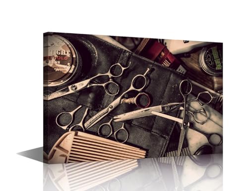 TISHIRON Haircut Tools Leinwand Wandkunst für Schlafzimmer Vintage Friseursalon Wandgemälde für Wohnzimmer Barbershop Büro Moderne Wandkunst Bilder Druck auf Leinwand Giclée gerahmt fertig zum von TISHIRON