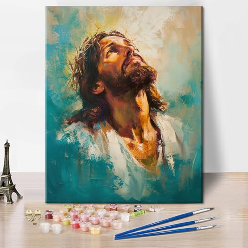 TISHIRON Jesus Malen nach Zahlen Erwachsene Anfänger, DIY Malen nach Zahlen auf Leinwand Christlich, Erwachsene Malen nach Zahlen Kits Christus, Acryl Ölmalerei für Erwachsene 40 x 50 cm(rahmenlos) von TISHIRON