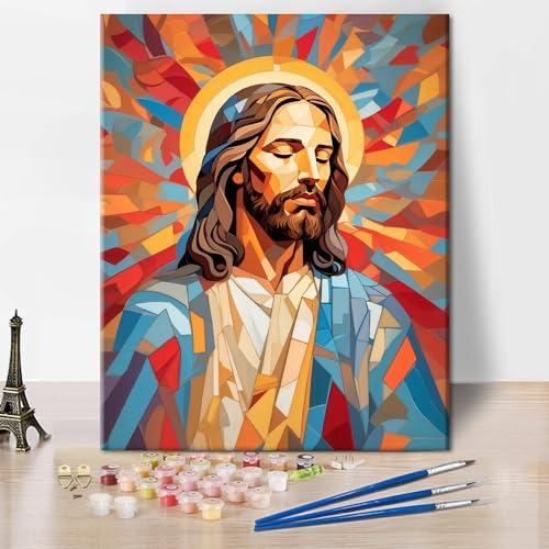 TISHIRON Jesus Malen nach Zahlen Erwachsene Christus Vorgezeichnete Leinwand zum Malen für Erwachsene Religion Malen nach Zahlen Bausatz für Erwachsene Öl Hand Malerei Bausätze 40 x 50 cm(rahmenlos) von TISHIRON