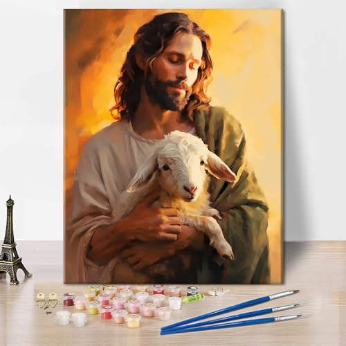 TISHIRON Jesus Malen nach Zahlen Erwachsene Leinwand, Schafe Malen nach Zahlen Kits für Anfänger, DIY Acrylmalerei nach Zahlen Kunsthandwerk für Home Wall Decor 16x20inch rahmenlos von TISHIRON