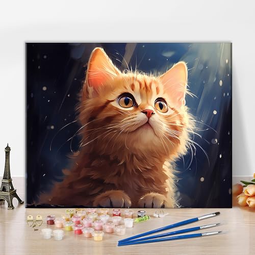 TISHIRON Kätzchen Malen nach Zahlen Erwachsene Tiere Malen nach Zahlen Kit für Erwachsene Katze DIY Malen nach Zahlen für Zuhause Wand Acryl Malen nach Zahlen Kits 40 x 50 cm(rahmenlos) von TISHIRON