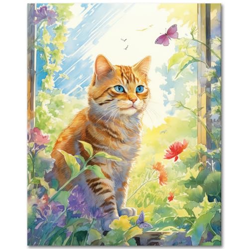 TISHIRON Katze Malen nach Zahlen Erwachsene, Malen nach Zahlen Kits auf Leinwand Blumen, Kätzchen Acrylmalerei Kit für Erwachsene, Ölgemälde für Home Wall Decor 40 x 50 cm(rahmenlos) von TISHIRON