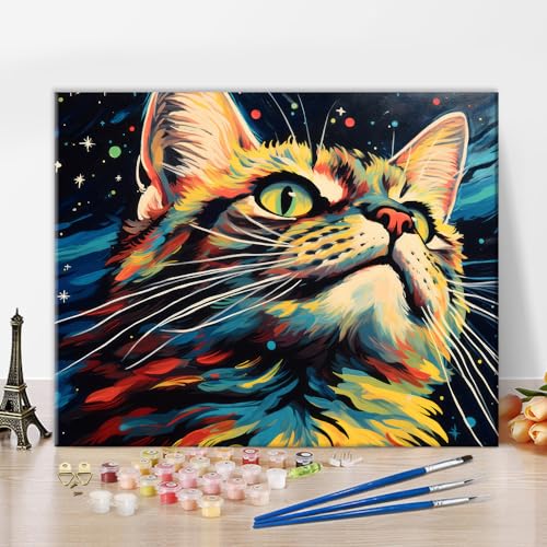 TISHIRON Katze Malen nach Zahlen für Erwachsene Anfänger, niedliche Kätzchen Malen nach Zahlen Kits auf Leinwand Acrylfarbe abstrakte Tierzeichnung Malerei mit Pinseln Ölmalerei Home Decor16 x20 von TISHIRON