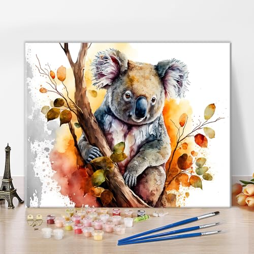 TISHIRON Koala Malen nach Zahlen für Erwachsene Koala im Baum ?lgem?lde Malen nach Zahlen DIY ?lgem?lde auf Leinwand, Malerei mit Pinsel und Pigment Kunsthandwerk, 16x20 Zoll, rahmenlos von TISHIRON