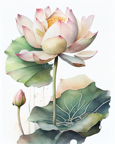 TISHIRON Lotus Malen nach Zahlen Erwachsene, Blühende Blüten Malen nach Zahlen, Malen nach Zahlen de Pinsel und Acrylfarbe, 16X20 Inch Flammen Blumen Malen nach Zahlen Erwachsene Familie Freunde von TISHIRON