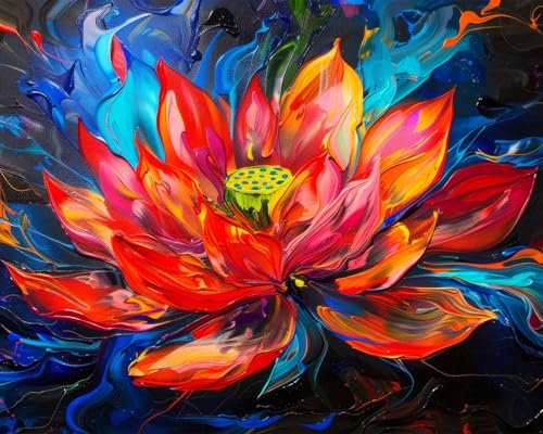 TISHIRON Lotus Malen nach Zahlen Erwachsene, Rote Lotus Elefanten Malen nach Zahlen, Malen nach Zahlen de Pinsel und Acrylfarbe, 16X20 Inch Flammen Malen nach Zahlen Erwachsene Familie Freunde von TISHIRON