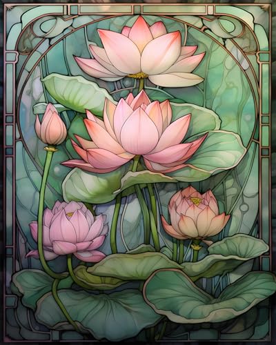 TISHIRON Lotus Malen nach Zahlen Erwachsene,Lotus Malen nach Zahlen, Malen nach Zahlen de Pinsel und Acrylfarbe, 16X20 Inch Flammen Lotus Malen nach Zahlen Erwachsene Familie Freunde von TISHIRON