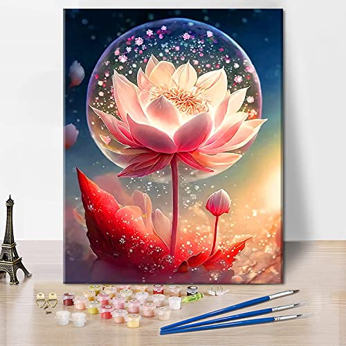 TISHIRON Lotusblume DIY Malerei nach Zahlen Kits Abstrakte Bubble Lotus für Erwachsene Kinder Ölgemälde Blumen Farbe nach Zahl für Erwachsene Kunst Handwerk für Home Decor 16 x 20 inch von TISHIRON